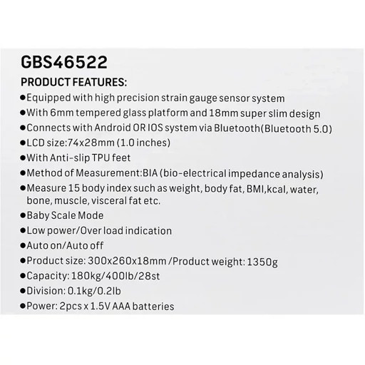 قیمت و خرید ترازو وزنی هوشمند جیپاس مدل GBS46522 ظرفیت ۱۸۰ کیلوگرم