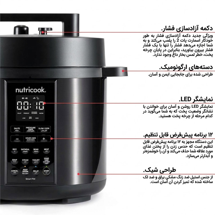 قیمت و خرید زودپز برقی نوتریکوک مدل SP204K ظرفیت 6 لیتر 1000 وات